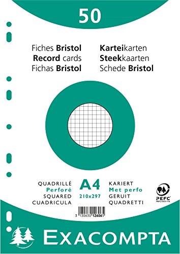 Paquet 50 Fiches Bristol Sous Film - Quadrille 5x5 Perfore 210x297mm von Exacompta