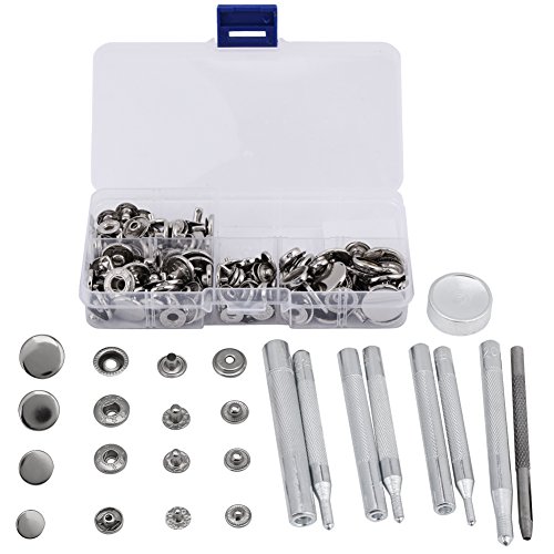 druckknopf set silber taschen 40 Sätze Druckknopf Kit mit Werkzeug, Druckknopf Druckknopf für Leder Craft Jeans Jacken Taschen Zubehör Basiswerkzeuge/Koffer(Silber) von Exblue