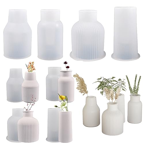 4 Stück Vasen Silikonformen Gießformen,DIY Vases Epoxidharz Formen,Vase Weiß Silikonform Gießform,Blumenvase Silikon Gießform,Zur Herstellung von Stifthaltern,Vase von Exbrith