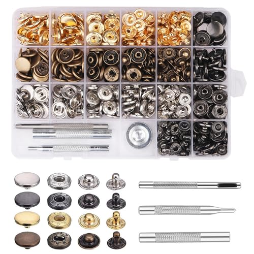 484 Stück Druckknopf Set, Doppelseitige Nietenschnalle, Kupfer Druckknöpfe Metall Bronze Kleidung Snaps Taste mit Fixierwerkzeug Kit, für Handtasche Brieftasche Jacke Gürtel von Exbrith