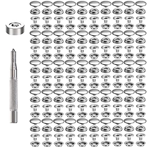 Exbrith 200 Stück Druckknöpfe Metall 15mm, Kupfer Druckknöpfe, 15mm Druckknopf-Set, Mit 2 Stück Einstellwerkzeug, für Taschen, Jeans, Kleidung, Stoff, Lederhandwerk von Exbrith