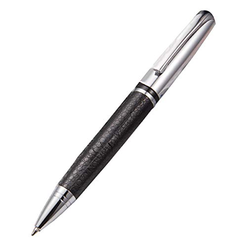 Exingk Rotary Business Pen 0,5 mm schwarzes Leder Metall Kugelschreiber Student Geschenk Büro Schreibwaren Zubehör Gelschreiber-Sets für Erwachsene mit Etui von Exingk
