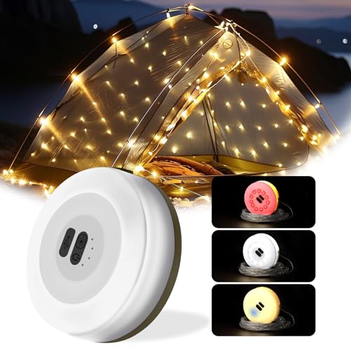 Camping Lichterkette 6 Beleuchtungsmodi Campinglampe Aufladbar 2 in 1 10M Outdoor Lichterkette 30s Erholung Aufrollbar Wasserdicht IP44 fur Aussen Garten Balkon Vorzelt Bäume Weihnachten Party Deko von Exsivemy