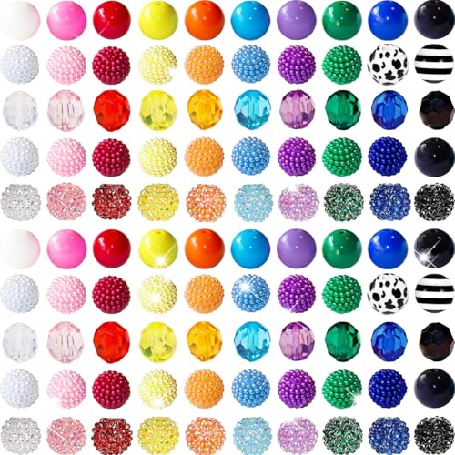 100 Stück 20 mm Perlen für Stifte, Strass, Kaugummi-Perlen, gemischte Kristall-Acrylperlen, rund, klobige Perlen, glitzernde große Kugeln für Stift, Perlen, Schlüsselanhänger, Armband, Halskette, von Exway