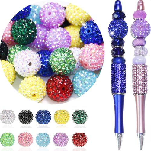 20 Stück 20 mm Perlen für Stifte, Strass, Kaugummi-Perlen, blaue Kristall-Acrylperlen, rund, klobige Perlen, glitzernde große Kugeln für Stifte, Perlen, Schlüsselanhänger, Armband, Halskette, von Exway