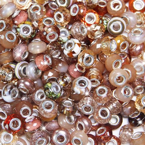 Perlen mit großem Loch, verschiedene europäische Bastelperlen, braun, große Löcher, Feenstäbe, Gartenperlen, großes Loch, Lampwork-Abstandshalter für DIY-Stifte, Charms, Armbänder, Halsketten, von Exway