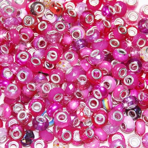 Perlen mit großem Loch, verschiedene europäische Bastelperlen, rosa große Löcher, Feenstäbe, Gartenperlen, großes Loch, Lampwork-Abstandshalter für DIY-Stifte, Charms, Armbänder, Halsketten, von Exway