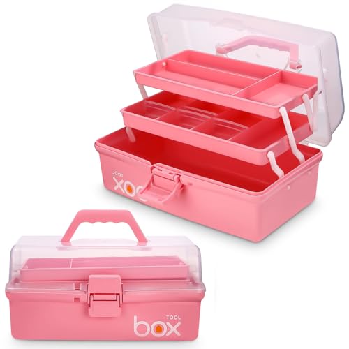 30,5 cm Dreilagige Mehrzweck-Aufbewahrungsbox, Sortierbox, Aufbewahrungsbox, Bastelbox, Nähbox, Medizinbox, Werkzeugkiste, 2-lagige Angelbox mit Griff (rosa) von Exyvox