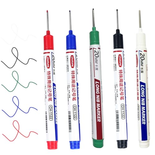 5pcs Permanente Marker wasserdichte Konstruktionsmarkierungen 20mm Reichweite Spitze Schnelles Trocknen -Tintenmarker Stifte 5 Farben Lochmarker für Metall, Holz, Stoff, Kunststoff, glattes Gemä von Eyccier