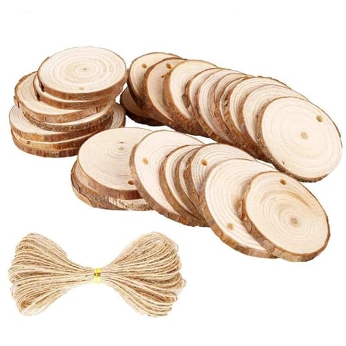 Eyccier 30pcs Holzscheiben 2,4 bis 2,8 Zoll Natur unvollendeter runde Holzrunden mit hängenden Öle-Loch-Holz-Untersetzern für DIY-Kunsthandwerk, Mittelstücke, Hochzeit, Weihnachtsdekor. von Eyccier