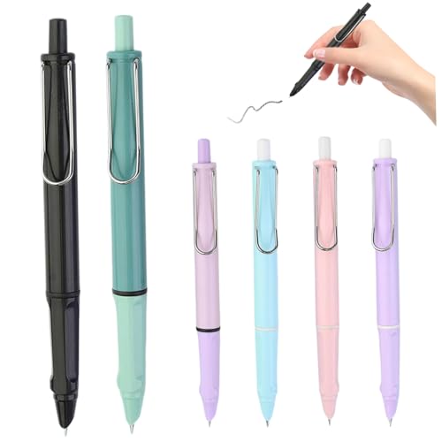 Eyccier Füllfederhalter mit Clip, 6 Stück, 6 Farben, 5,7 Zoll, einziehbarer Füllfederhalter mit 0,38 mm Feder und Stiftkappe, nachfüllbare Füllfederhalter für Schreibtraining von Eyccier