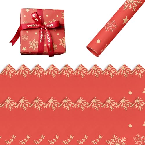 Weihnachtspapier 20pcs 20x28 in recycelbarem dickem Weihnachtspapier Schneeflocke bedruckt Kraft Weihnachtspapierpapier für Weihnachten Geschenke rot. von Eyccier