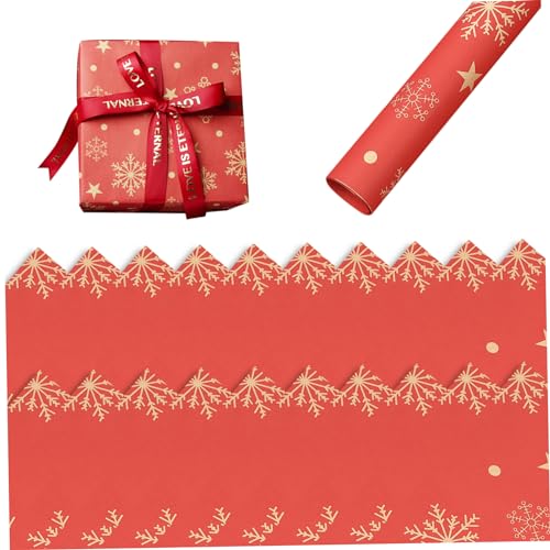 Weihnachtspapier 20pcs 20x28 in recycelbarem dickem Weihnachtspapier Schneeflocke bedruckt Kraft Weihnachtspapierpapier für Weihnachten Geschenke rot. von Eyccier