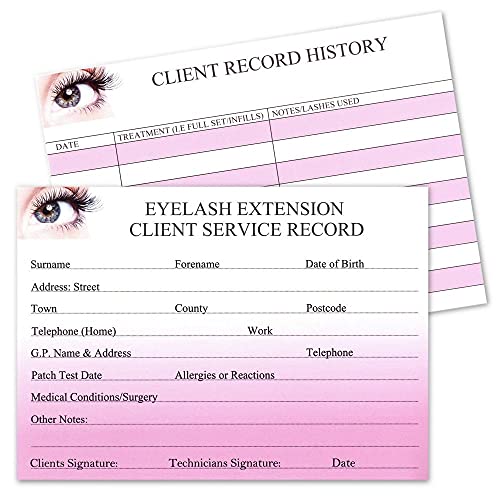 Wimpernverlängerung Client Karteikarten, A6, 50 Stück von Eyeluvlashes PROFESSIONAL EYELASH EXTENSIONS