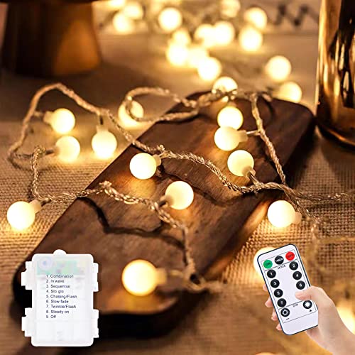 6M 40 LED Kugel Lichterkette Außen Batterie Innen, Lichterkette Batterie Timer Mit Fernbedienung & 8 Modi Wetterfest Beleuchtung Lichterkette Weihnachtsbaum für Kinderzimmer Weihnachten Hochzeit von Eyesgood