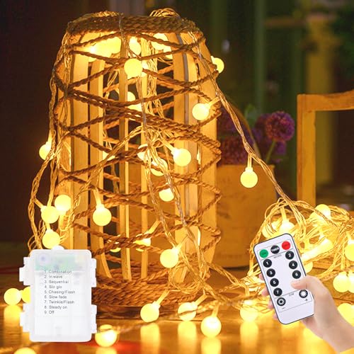 Eyesgood Lichterkette Außen Innen Batterie Betrieb 6M 40 LED Kugel Lichterkette für Weihnachtsbaum Weihnachten Aussen für Fenster Balkon Garten Hochzeit Kinderzimmer von Eyesgood