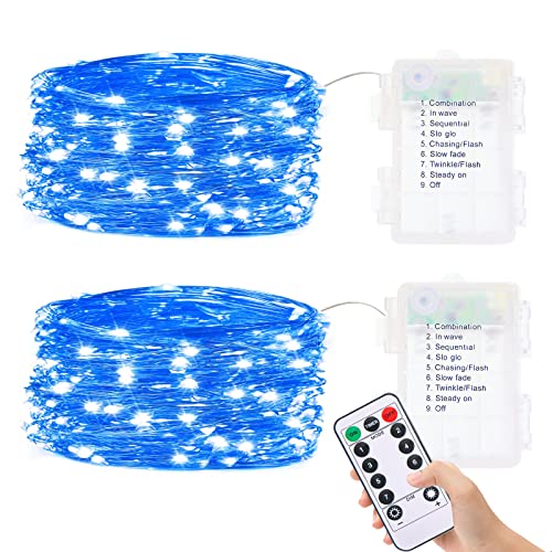 Eyesgood Lichterkette Batterie Außen Innen 2 Pack 50 LED 5M Lichterketten Weihnachtsbaum Aussen mit Timer Blau 8 Modi für Weihnachten Fenster Kinderzimmer Balkon Garten Baum Hochzeit Halloween von Eyesgood