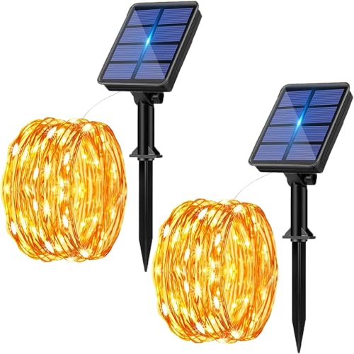 Eyesgood Solar Lichterkette Aussen, Lichterkette Außen Solar Wetterfest, 2x10M 100 LED Solar Lichterkette Outdoor, Mini Lichterkette Weihnachtsbaum Weihnachten von Eyesgood