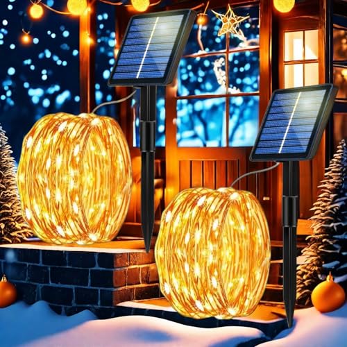 Eyesgood Solar Lichterkette Aussen, Lichterkette Außen Solar Wetterfest, 2x10M 100 LED Solar Lichterkette Outdoor, Mini Lichterkette Weihnachtsbaum Weihnachten von Eyesgood