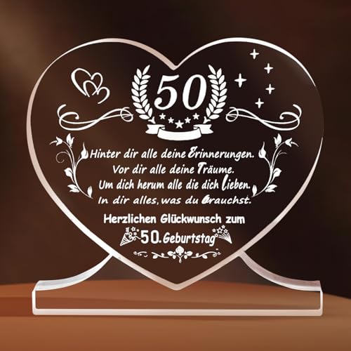 Deko 50 Geburtstag Frau Mann Geschenk, Acryl Herz Geschenke zum 50 Geburtstag Frau Geburtstagsgeschenk für Frauen 50 Geburtstag Mann, 50. Geburtstag für Vater, Mutter. (50. Geburtstag) von Eyezeeption