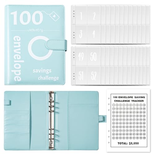 Eylkeup Budget Planner Challenge Ringbuch A5 Sparbuch für Geld, 100 Tage Sparen Herausforderung Binder, Loseblatt Notizbuchmit, mit Budgetblättern und Etikettenaufklebern für Finanfcial Planner von Eylkeup