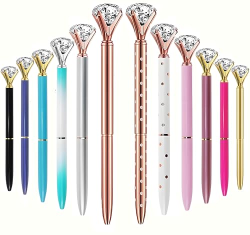 Eyourlife Nette Kristall Pen Kugelschreiber, Kreatives Briefpapier Stift"Diamant" Form Schwarz Tinte Schule Bürobedarf (A-12PCS) von Eyourlife