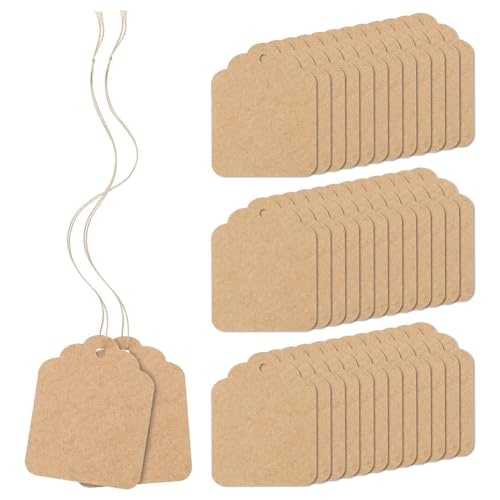 Eysaure 500 Stück Preisschilder mit Befestigter Schnur Aus Braunem Kraftpapier, Etiketten für Geschenktüten, Markierung, Aufgereihtes Etikett, 1,4 X 1,8 von Eysaure