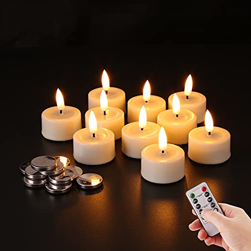 Eywamage Elfenbeinfarbene flammenlose Wachsteelichter mit Fernbedienung Timer, batteriebetriebene LED-Teeleuchten-Set mit 10 Stück von Eywamage