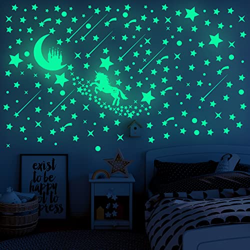 Ezigoo Glow In The Dark Leuchtsterne Selbstklebend Dekorations Set - 292 Stück (Einhorn, Schloss, Mond, Leuchtsterne und Punkte). Leuchtende Wand- und Decken Sternenhimmel Aufkleber von Ezigoo