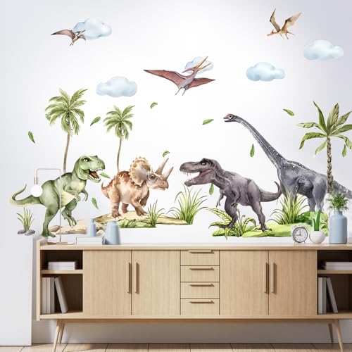 Ezydka Groß Wandtattoo Dino XXL Wandsticker Kinderzimmer Dinosaurier Wandaufkleber Junge Dino Wandtattoo Poster Tapete für Babyzimmer Kinderzimmer Spielzimmer von Ezydka