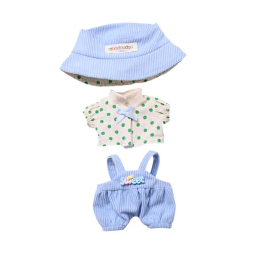 F Fityle 3-teilige Puppen-Hosenträgerhose mit T-Shirt-Mütze, handgefertigte Kleidungs-Outfits für 15–17 cm große Puppen, Neujahrsgeschenke, Erntedankgeschenke , Blau von F Fityle