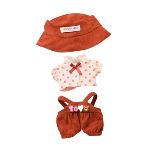 F Fityle 3-teilige Puppen-Hosenträgerhose mit T-Shirt-Mütze, handgefertigte Kleidungs-Outfits für 15–17 cm große Puppen, Neujahrsgeschenke, Erntedankgeschenke, Orange von F Fityle