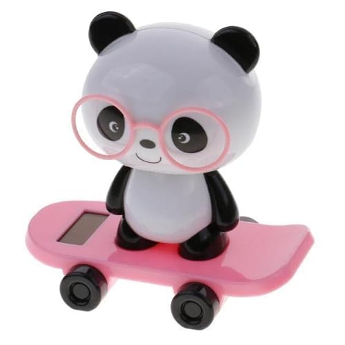 F Fityle 6xCute Solar Powered Skateboard Brille Schütteln Kopf Panda Puppe Spielzeug Rosa, Rosa Panda, 6 Stk von F Fityle
