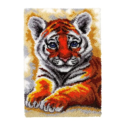 F Fityle Creative Carpet Making Kit 24 x 16 DIY Teppich Häkelgarn Kits Latch DIY Rug Making Kit Stickteppich Set für Erwachsene Anfänger zu Hause, Tiger von F Fityle