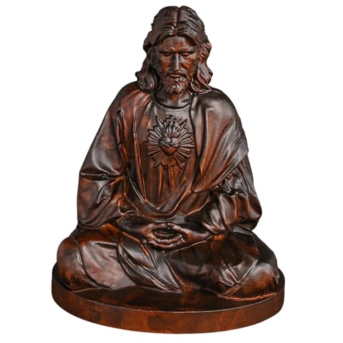 F Fityle Holzfigur Jesus-Statue, religiöses Sammlerstück für Heimdekoration, Ornament, Skulptur für Schreibtisch, Schlafzimmer, Bücherregal, Büro, Innenbereich, Dunkelbraun 10 cm von F Fityle