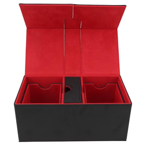 F&Y Kartendeckbox aus PU-Leder mit großem Fassungsvermögen, 3 Schubladen, Magnetverschluss, für über 200 Karten (Black Red) von F&Y