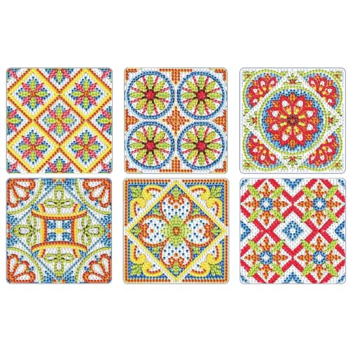 F4B 6-teilige Untersetzer Mandala (3) Diamond Painting | Runde Strasssteine | Mit Halter | Untersetzer | Quadratische Untersetzer | Kinder | Paket Erwachsene und Kinder von F4B