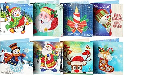 F4B 8 Stück Weihnachtskarten Diamond Painting 15x15cm | Runde Strasssteine | Mit Briefumschlägen | Weihnachten | Kartenset | Karten | Frohe Weihnachten | Kinder | Paket Erwachsene und Kinder von F4B