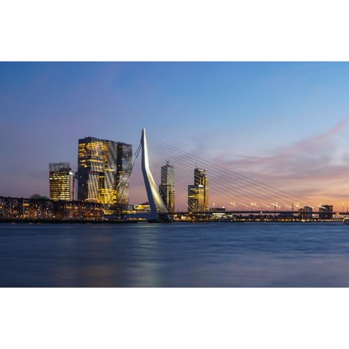 F4B Rotterdam Erasmusbrug Diamond Painting 40x50cm | Quadratische Strasssteine | Rotterdam | Erasmusbrug | Stadt | Skyline | Landschaft | Städte | Paket Erwachsene und Kinder von F4B