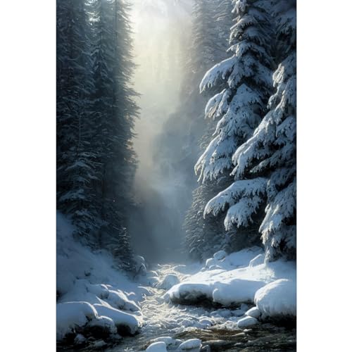 F4B Schnee Landschaft Diamond Painting 30x40 cm | Quadratische Strasssteine | Landschaften | Natur | Schnee | Winter | Weihnachten | Volldeckend | Diamond Painting Paket Erwachsene von F4B