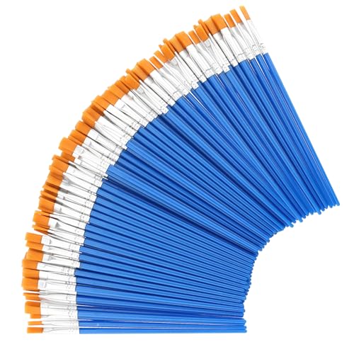 FAAING 100 Stück 17cm Lang Kleine Pinsel Set Blau Nylon Flache Pinsel Acrylfarbe Pinselset mit Kunststoffgriff Künstlerpinsel für Anfänger, Künstler und Gemälde Liebhabe von FAAING