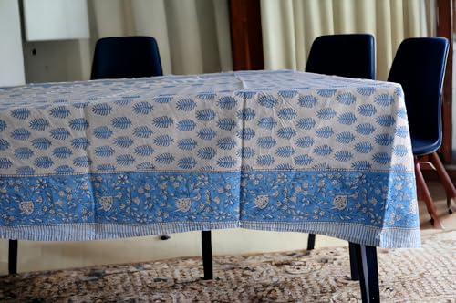 Fabric Venue Handblock bedruckte Baumwolle handgefertigt Baumwolle Floral 6-Sitzer Tisch dekorative Tradition bedruckte Tischdecke für Esstisch 152,4 x 228,6 cm von FABRIC VENUE ; A HOUSE OF INDIAN HANDICRAFTS