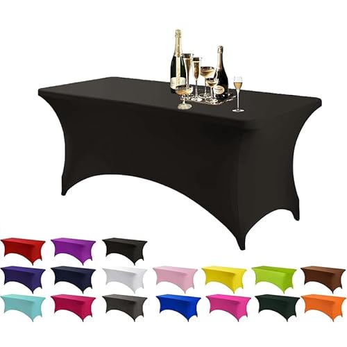 Rechteckige Stretch-Tischdecke,4/6FT,dehnbar, waschbar, Spandex Tischdecke Dehnen Rechteckige Tischdecke mit Hohem Elastik für Partei, Bankett, Hochzeitsereignis, Ausstellung, Freien (Schwarz, 6FT) von FABRIC.MVP