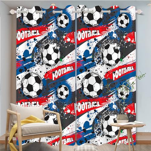 FABTOP Fußball Gardinen Verdunklungsgardine Kinder Jungen Sport Vorhänge 3D-Druck Fußball Kunst Gardinen Blickdicht Für Kinderzimmer Wohnzimmer (3,280×180BxH (140×180cm×2)) von FABTOP