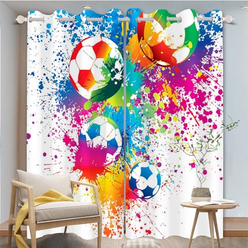 FABTOP Fußball Gardinen Verdunklungsgardine Kinder Jungen Sport Vorhänge 3D-Druck Fußball Kunst Gardinen Blickdicht Für Kinderzimmer Wohnzimmer (4,280×180BxH (140×180cm×2)) von FABTOP