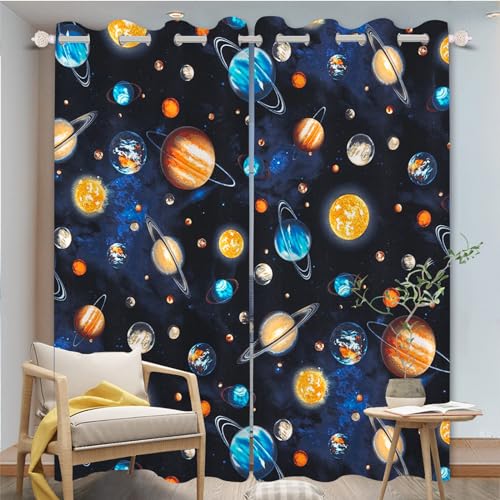 FABTOP Galaxy Planet Verdunkelungsvorhänge, Weltraum-Vorhänge, Planet, Erde, Galaxie, Sternenhimmel Blickdichte Vorhänge, Sonnensystem Planet Vorhänge Jungen (2,100×140BxH (50×140cm×2)) von FABTOP