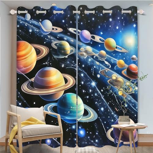 FABTOP Galaxy Planet Verdunkelungsvorhänge, Weltraum-Vorhänge, Planet, Erde, Galaxie, Sternenhimmel Blickdichte Vorhänge, Sonnensystem Planet Vorhänge Jungen (5,280×180BxH (140×180cm×2)) von FABTOP