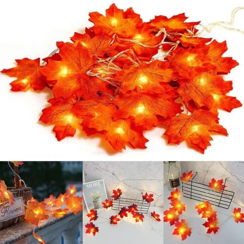 FACAIIO Bezaubernde 10 LED Blattgirlande Lichterkette für Innen- und Außendekoration, perfekt für Herbstfeste (4m 20led) von FACAIIO