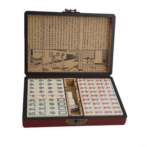 FACAIIO Erstaunliches, kompaktes chinesisches Mahjong-Fliesenspiel mit einer wunderschönen Holz-Tragetasche und zwei Würfeln (ohne Griff) von FACAIIO