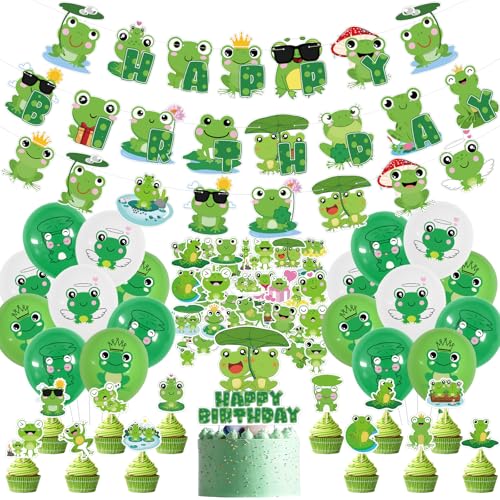 Frosch Geburtstagsparty-Dekorationen, niedlicher Frosch Partyzubehör, niedlicher Frosch Happy Birthday Banner, niedliches Frosch-Banner, Frosch-Kuchenaufsätze, Frosch-Latex-Luftballons, Frosch Geburtstagsparty-Dekorationen, niedlicher Frosch Partyzubehör, niedlicher Frosch Happy Birthday Banner, niedliches Frosch-Banner, Frosch-Kuchenaufsätze, Frosch-Latex-Luftballons, von FACLJSSX